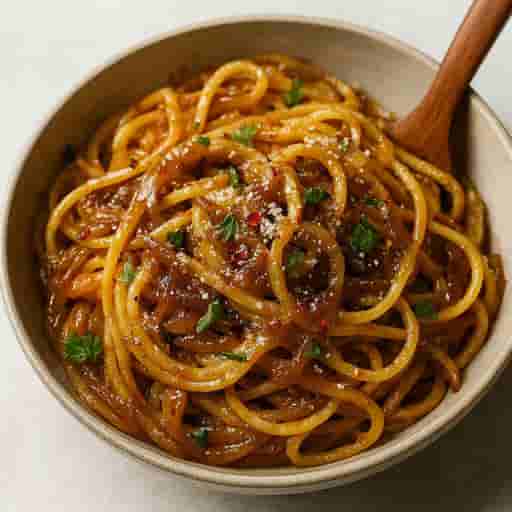 Caramelized Onion Garlic Spaghetti with Chili Crisp Kick