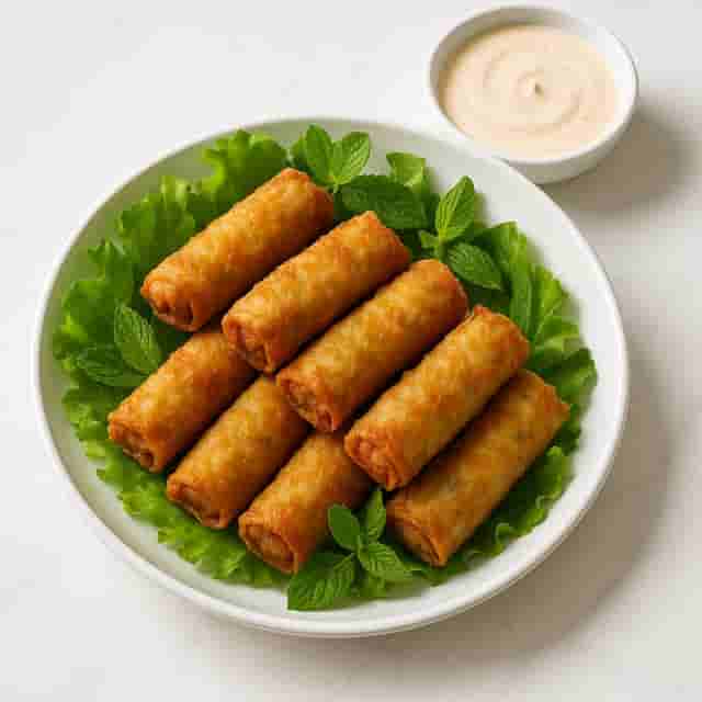 Chicken and Vegetable Spring Rolls with Tangy Sauce Image