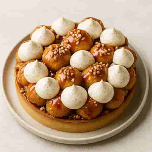 Choux Tart with Pecan Cream, Vanilla Ganache & Caramel