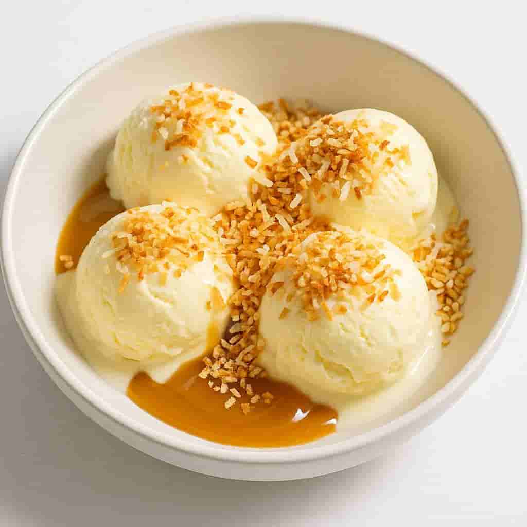 Dulce de Leche with Vanilla Ice Cream and Toasted Coconut