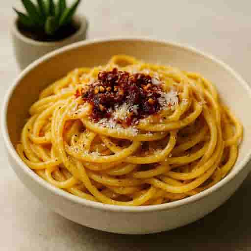 Creamy Garlic Butter Spaghetti with Chili Crisp Kick