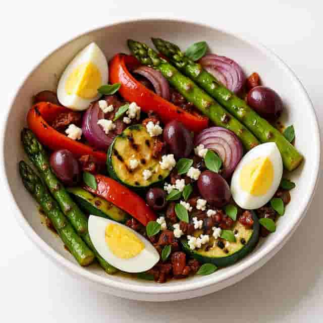 Grilled Mediterranean Salad with Sun-Dried Tomato Vinaigrette Image