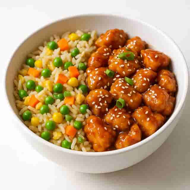 Healthy Honey Sesame Chicken & Egg Fried Rice Image