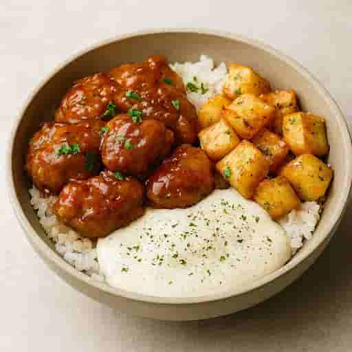 Honey-BBQ Chicken & Garlic Parm Potatoes (55g P)