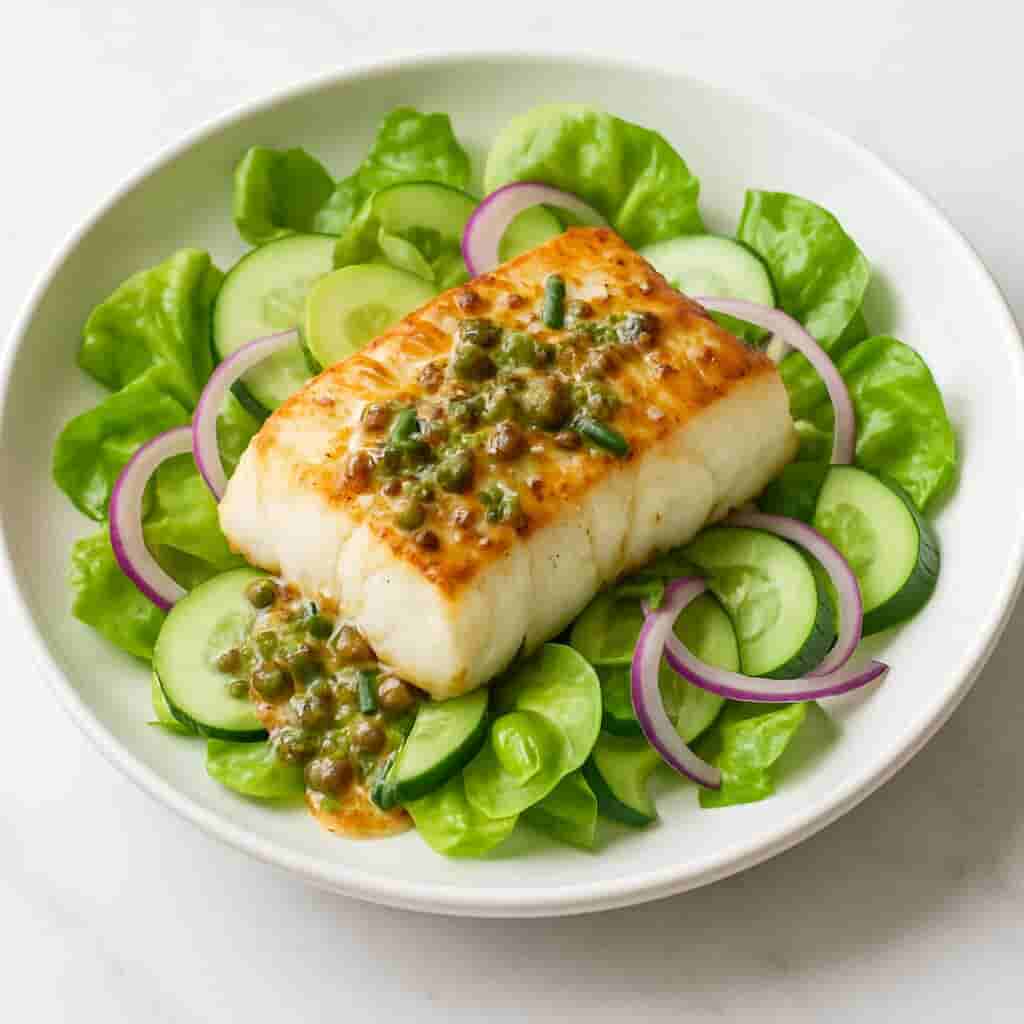 Seared Cod with No-Cook Mustard-Caper Sauce