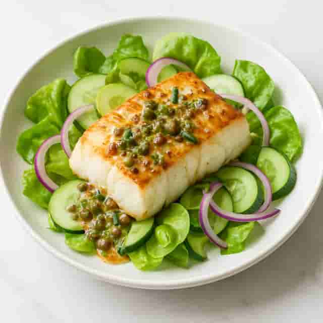 Seared Cod with No-Cook Mustard-Caper Sauce Image