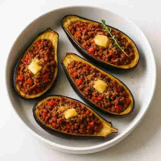 Stuffed Aubergines with Peppers and Beef