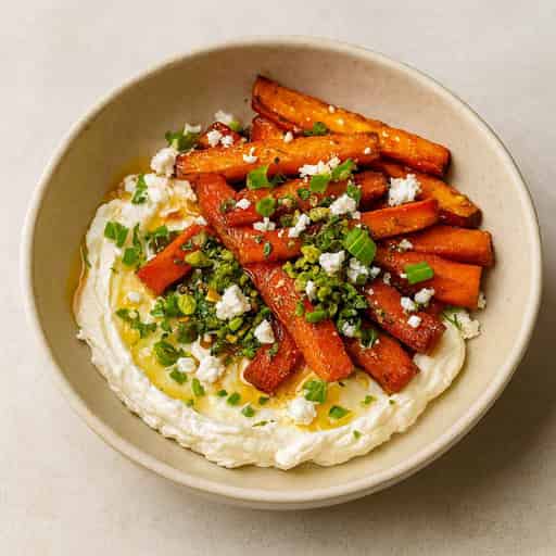 Crispy Carrot Fries + Honey Ricotta & Pistachio Crunch