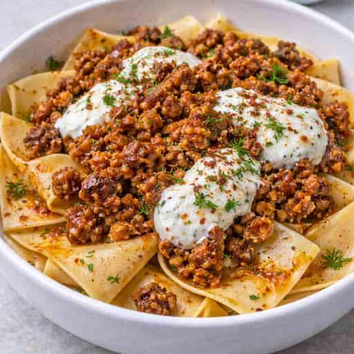 Crispy Lamb Pasta Sheets with Garlicky Yogurt
