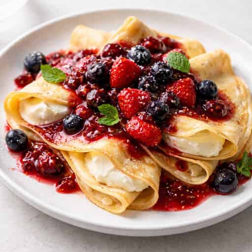 High-Protein Vanilla Crepes with Yogurt Compote