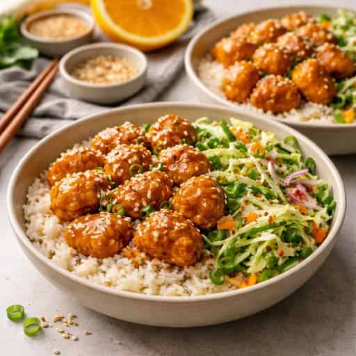 Meal-Prep Orange Chicken Rice Bowls with Slaw