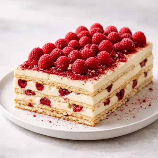 No-Bake Petit Beurre Raspberry Vanilla Cake