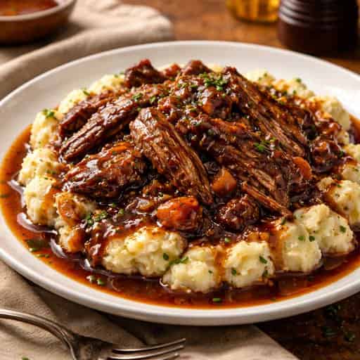 Red Wine Braised Coppa with Chive Smashed Potatoes