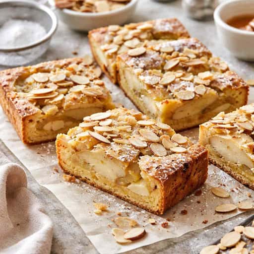 Sliced almond chocolate babka on a linen cloth