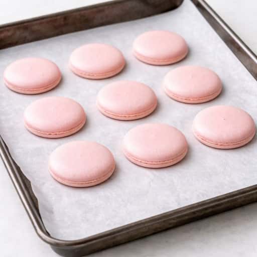 Macaron shells baked flat without visible feet