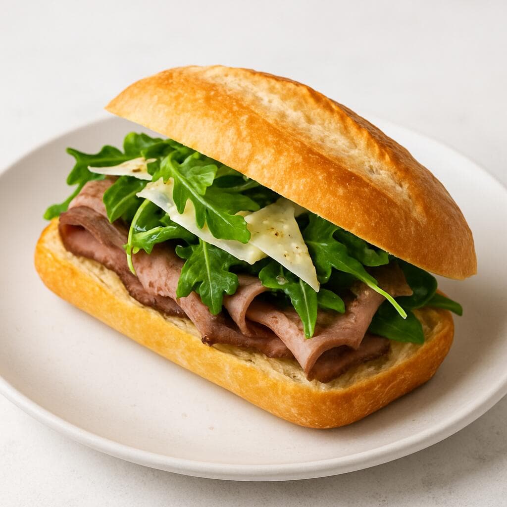 Baguette with Roast Beef, Arugula, and Shaved Parmesan image