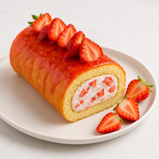 Biscuit Roulé aux Fraises, Chantilly Légère image