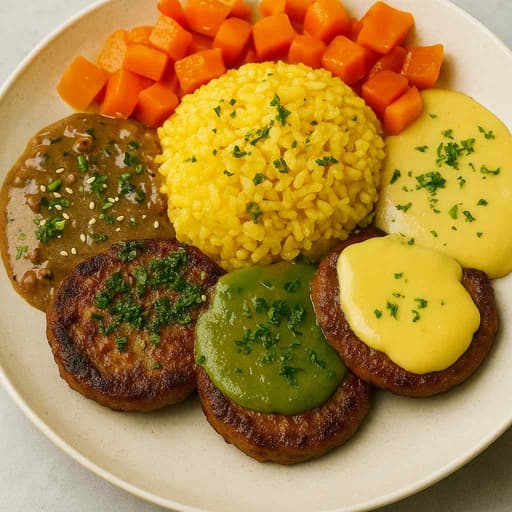 Burger Steak 3 Ways with Java Rice & Sauce image