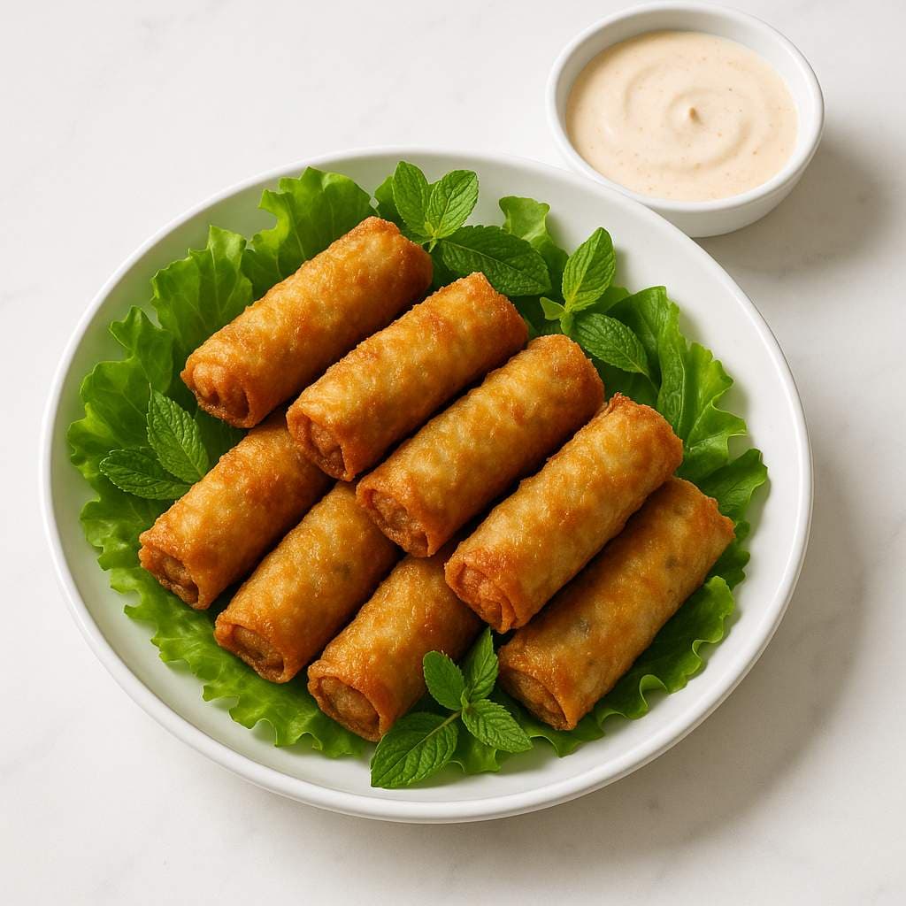 Chicken and Vegetable Spring Rolls with Tangy Sauce image