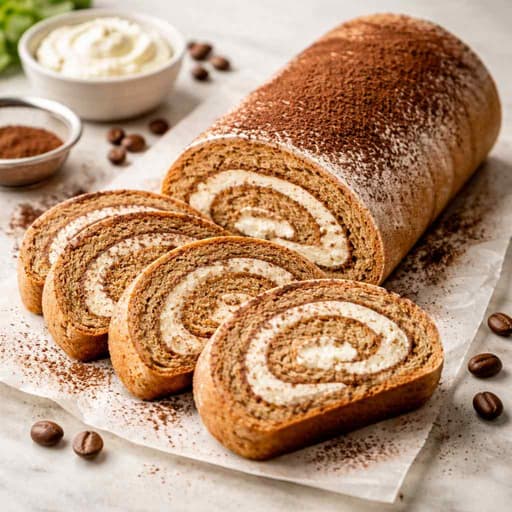 Coffee Tiramisu Roll Cake with Mascarpone Cream image