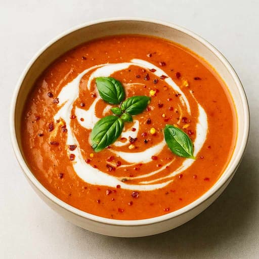 79g-Protein Creamy Tomato Basil Soup (No Cream!) image