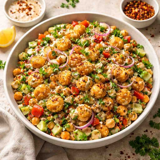 Crispy Gnocchi Salad with Tahini Chilli Dressing image