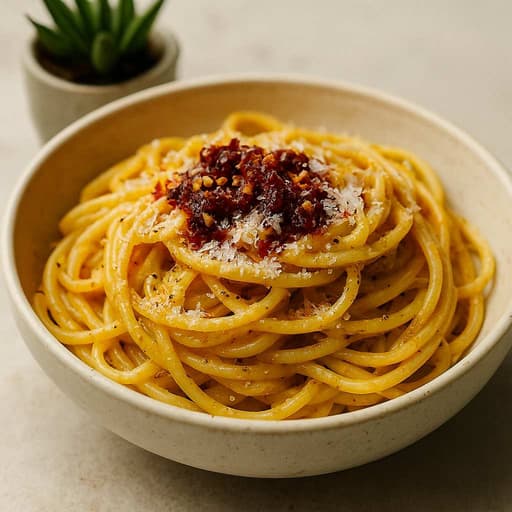 Creamy Garlic Butter Spaghetti with Chili Crisp Kick image