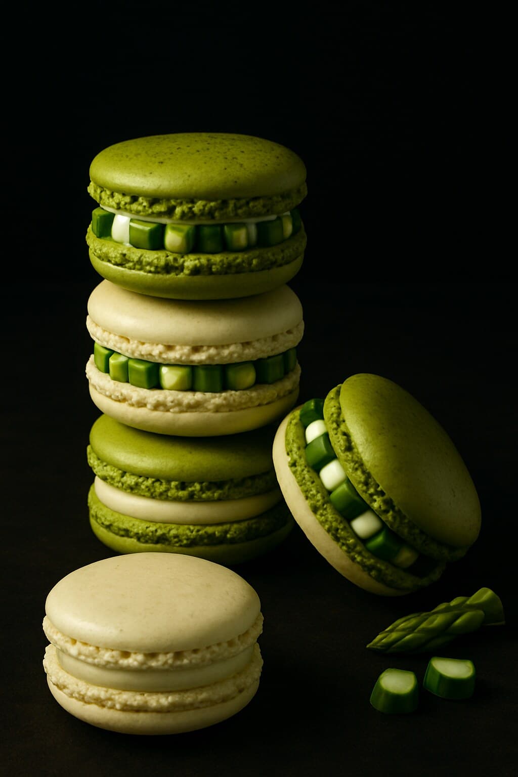 Hazelnut Oil and Green Asparagus Macarons image