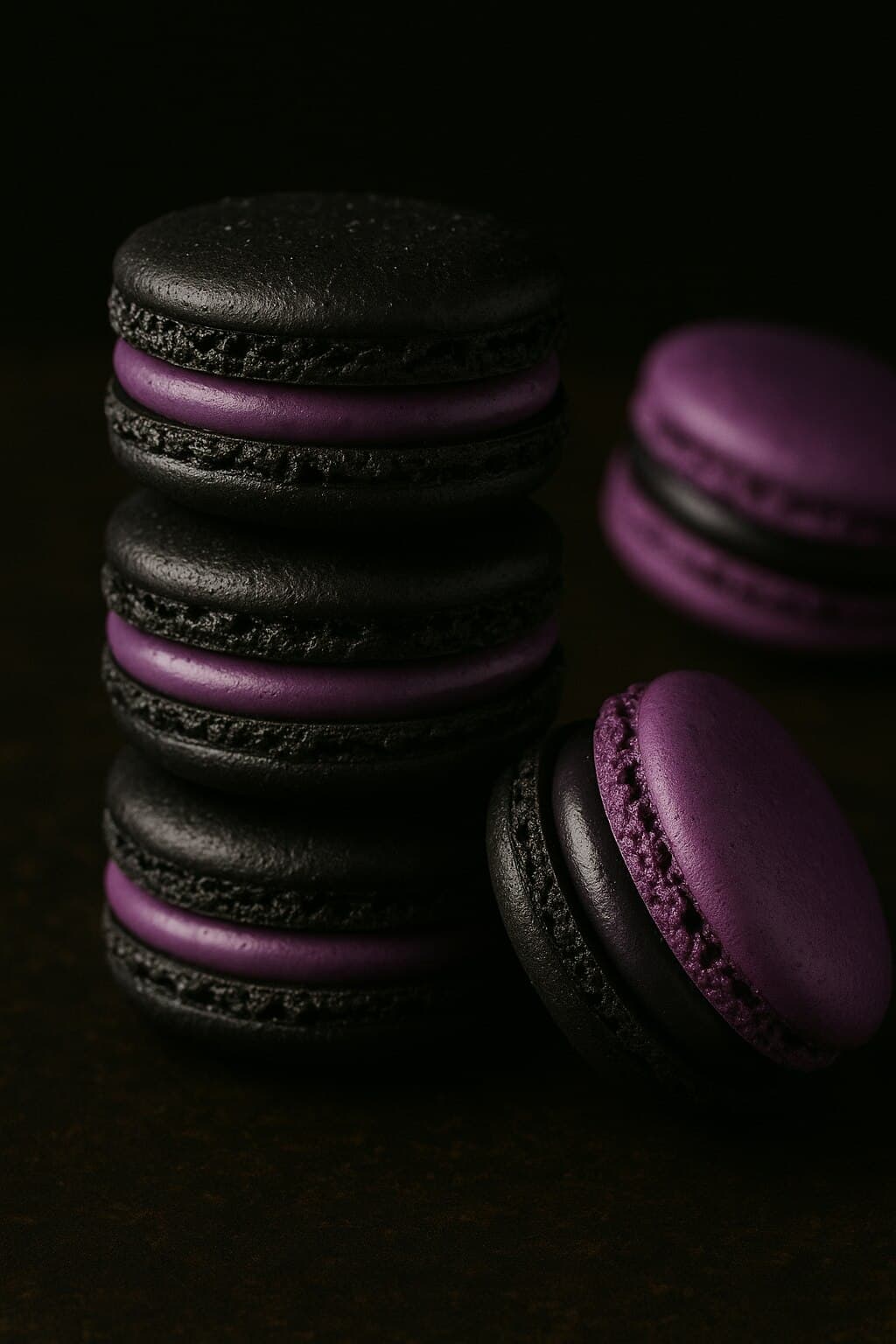 Licorice and Violet Macarons image