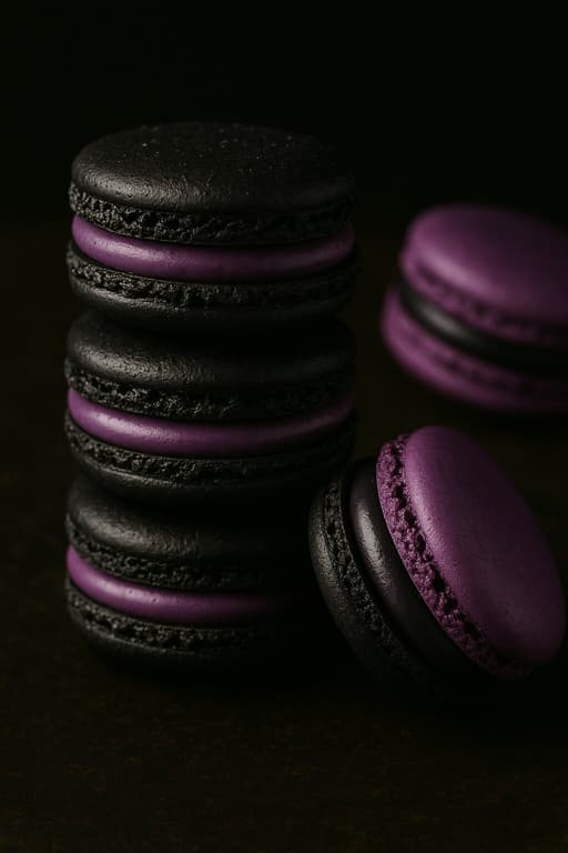 Licorice and Violet Macarons image