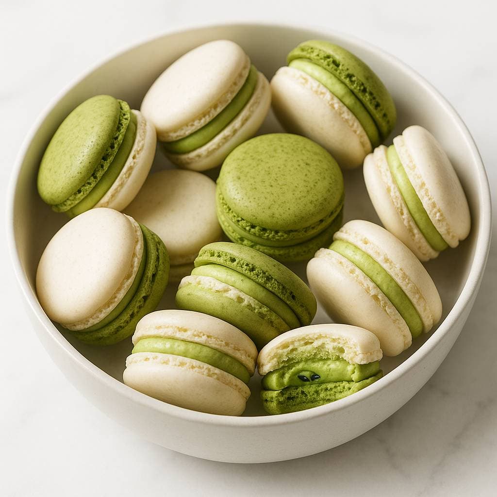 Matcha Black Sesame Macarons (Inspired by Pierre Hermé) image