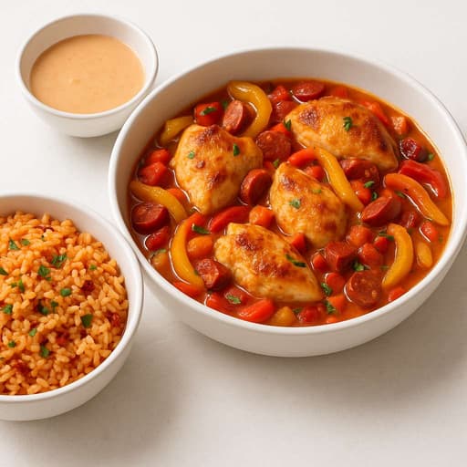Poulet Basquaise, Riz Cuisiné et Crème de Chorizo image