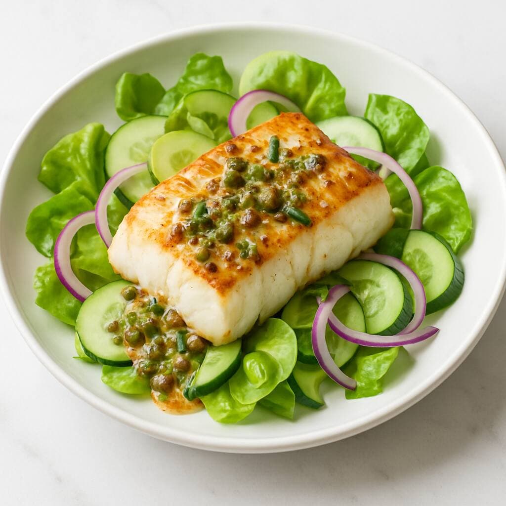 Seared Cod with No-Cook Mustard-Caper Sauce image