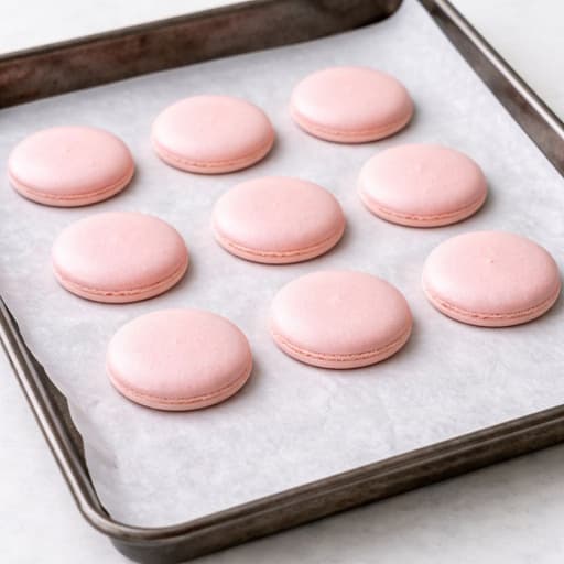 Macaron shells baked flat without visible feet