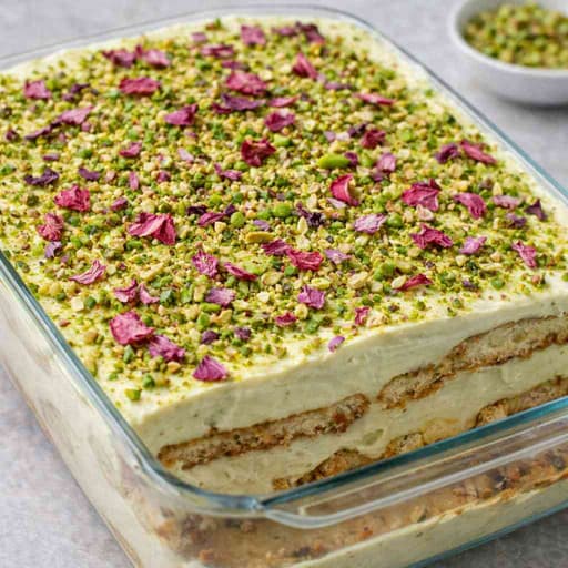 Pistachio Tiramisu with Rose Petals image