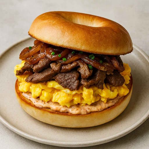 Ultimate Steak & Eggs Bagel Sandwich 🥯🔥 (Brunch Hero Style) image