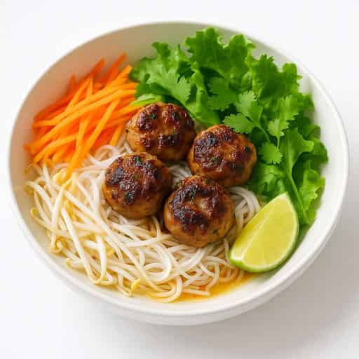 Authentic Bun Cha Vietnamese Pork Meatballs with Noodles Image