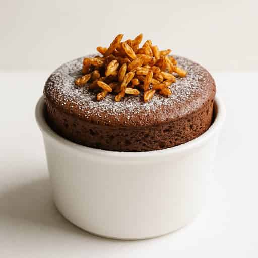 Chocolate Soufflé with Caramelised Puffed Rice