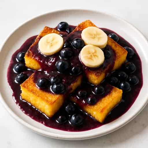 Crispy Polenta Squares with Warm Blueberry Sauce Image