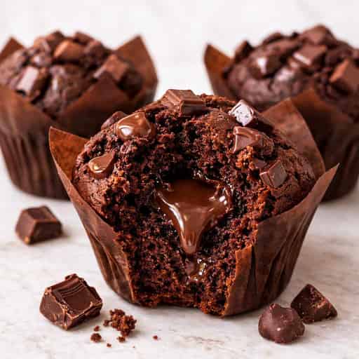 Double Chocolate Muffins with Ganache Center