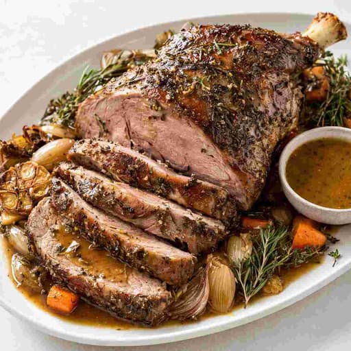 Easter Slow-Roasted Leg of Lamb with Shallot Jus image