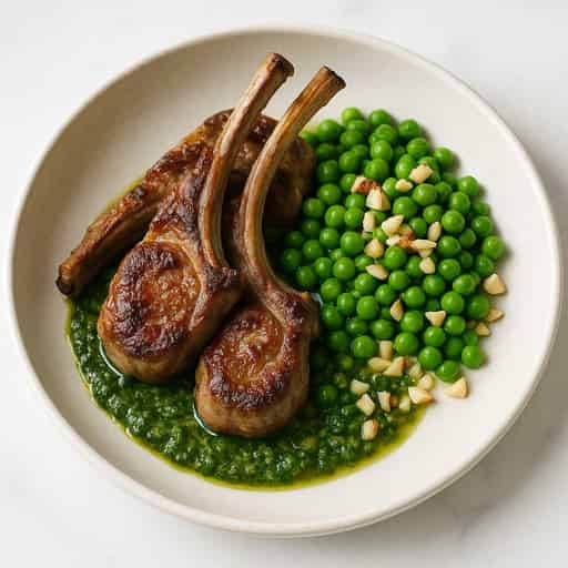 Lamb Chops with Chimichurri and Peas Image