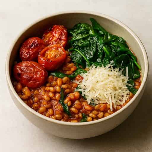 One-Pot Pearl Barley with Roasted Tomatoes & Spinach