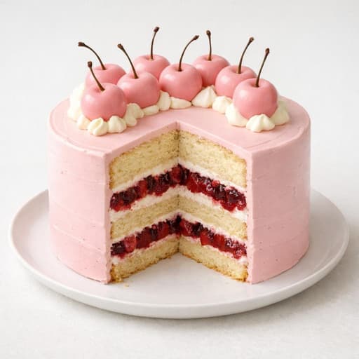 Pink Cherry Layer Cake with Mascarpone Cream image