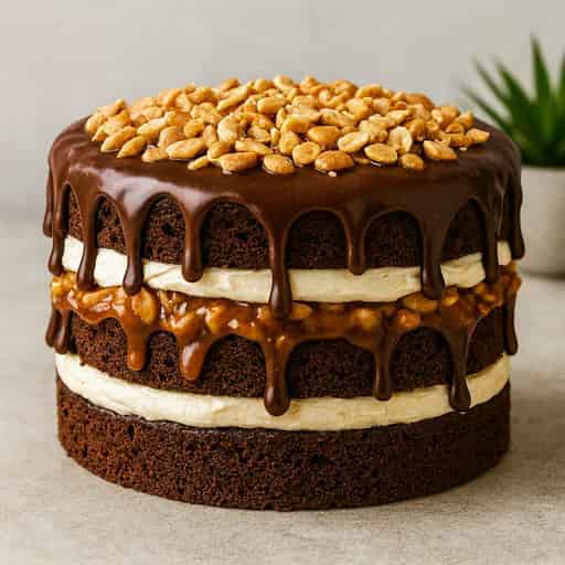 Image of Ultimate Snickers-Inspired Chocolate Caramel Cake