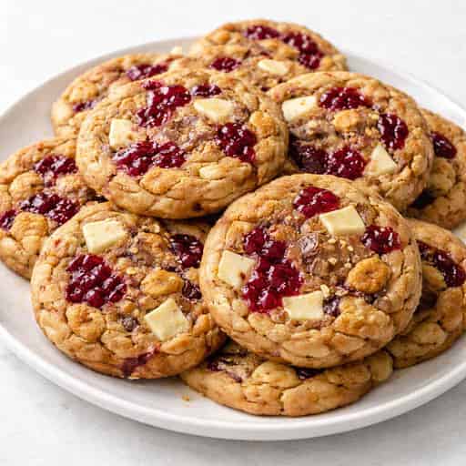 Vegan Miso Raspberry Toast Cookies with White Chocolate