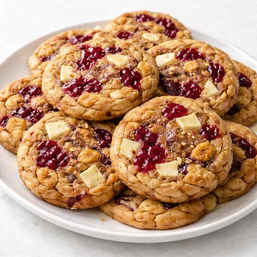Vegan Miso Raspberry Toast Cookies with White Chocolate image