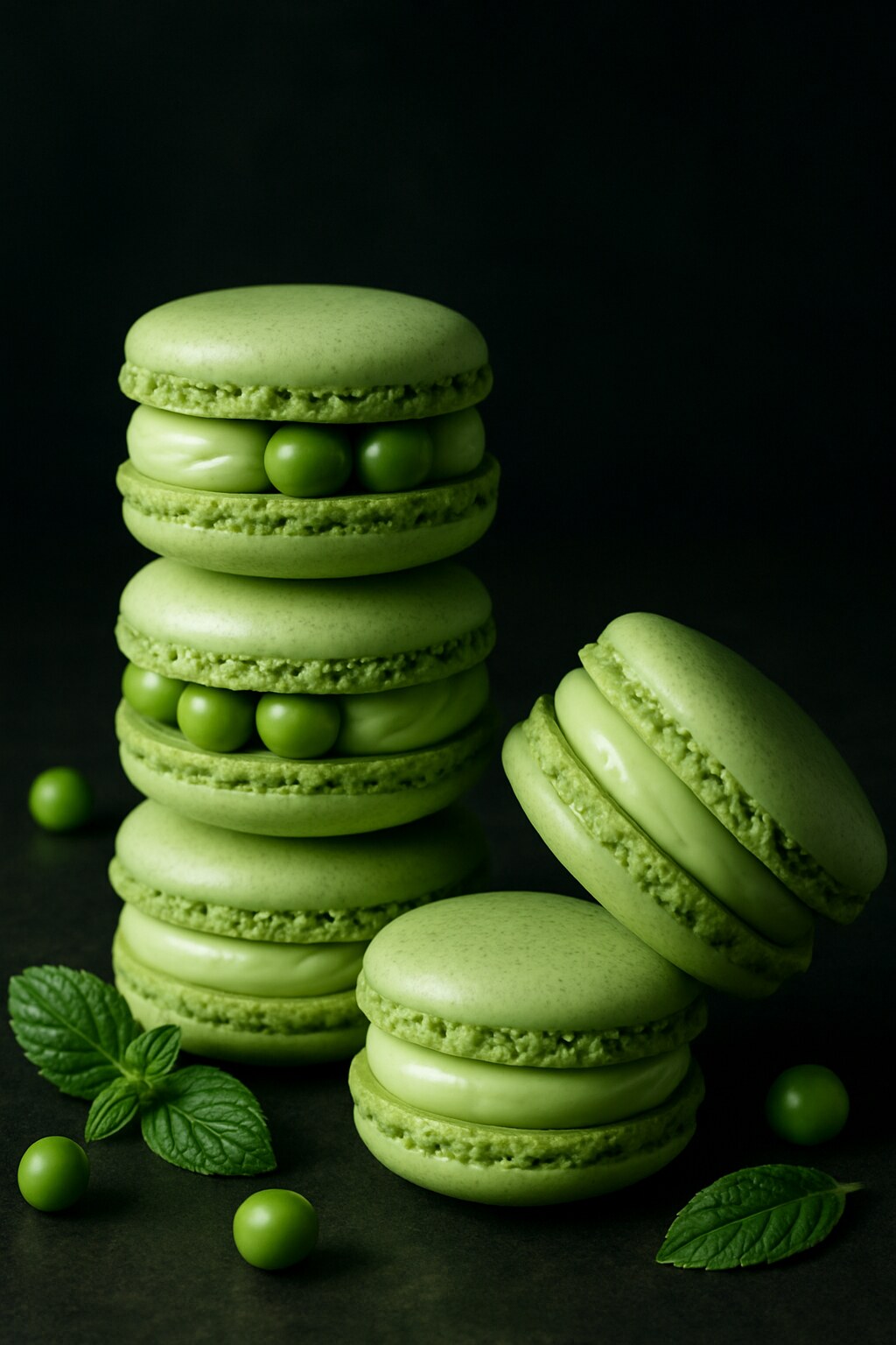 Fresh Mint and Sweet Pea Macarons