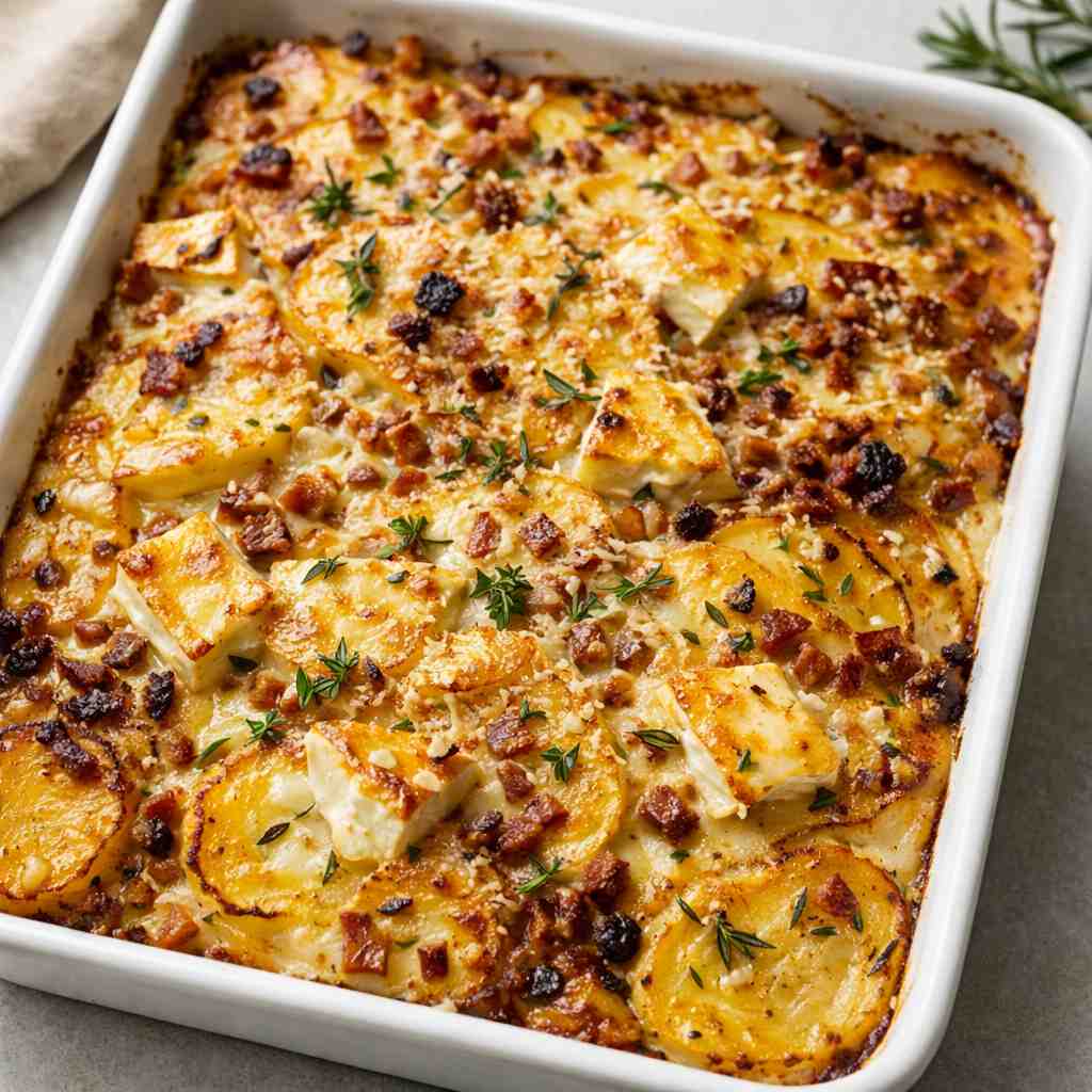 Potato Gratin with Pancetta Onions and Camembert
