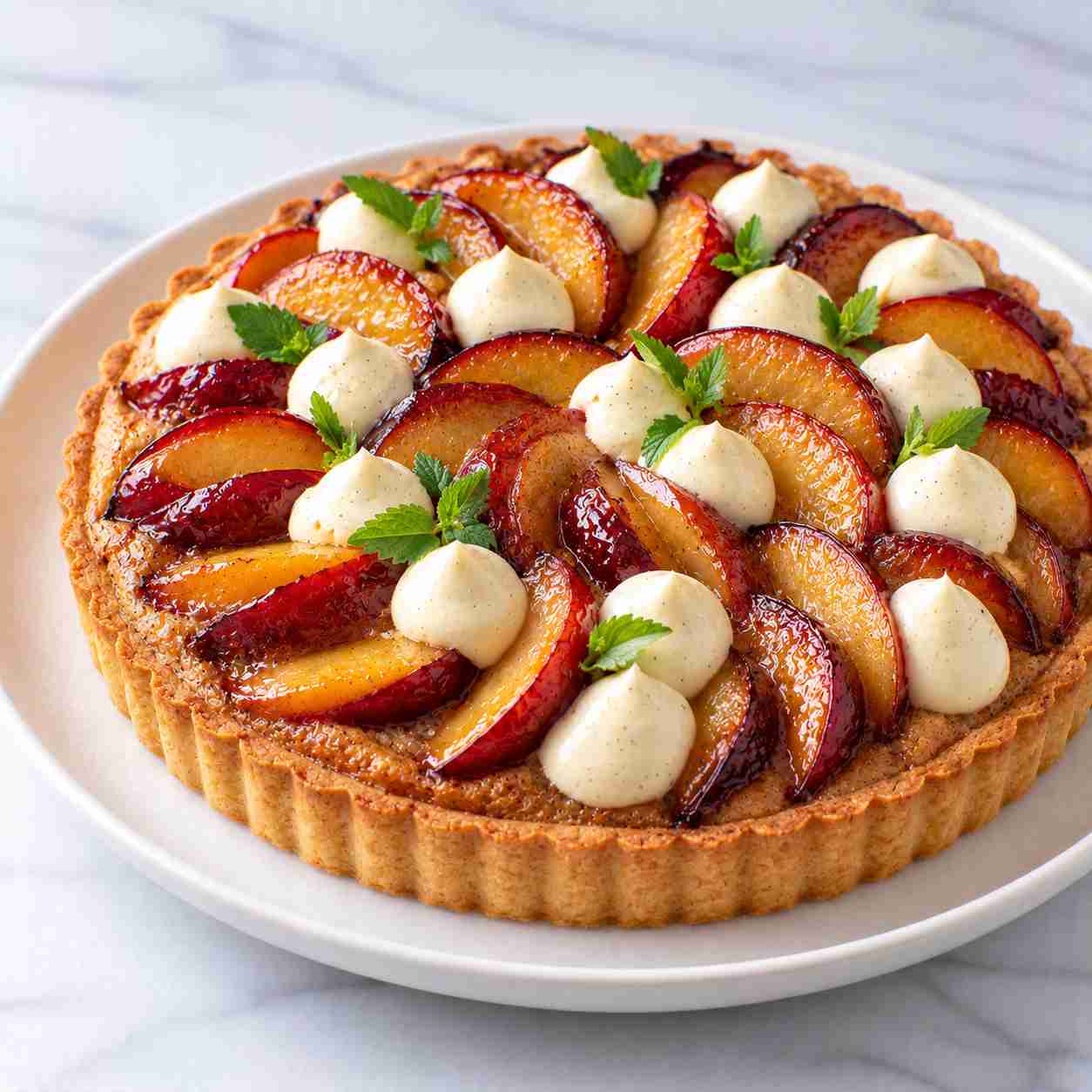 French plum tart with vanilla ganache